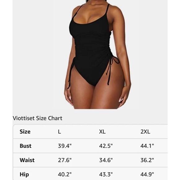 Viottiset Womens Ruched High Cut 1-Piece Swimsuit Tummy Control Cheeky Black XL - Picture 4 of 8